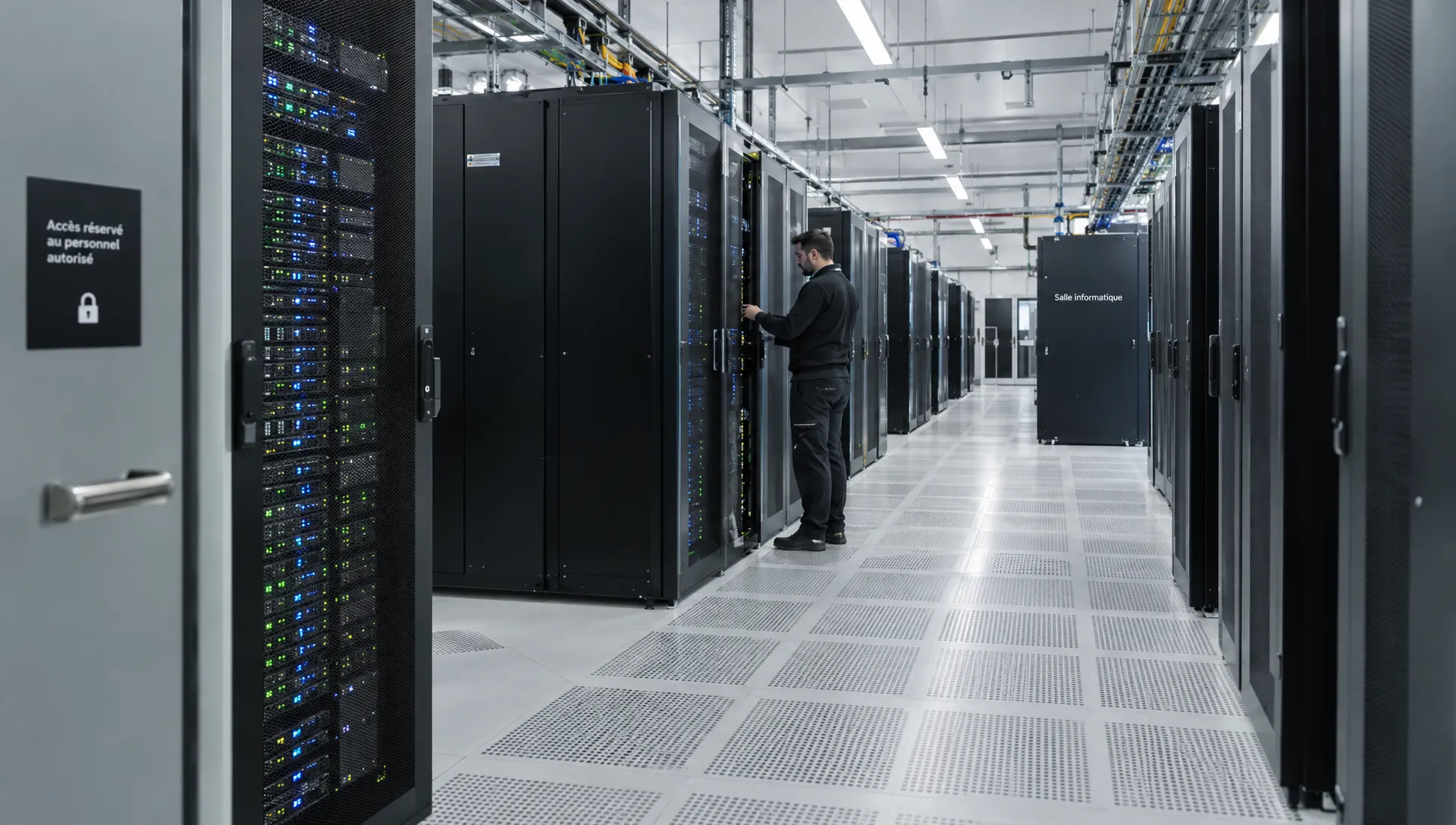 Des rangées de serveurs dans un centre de données où sont hébergés les environnements d’un site web.