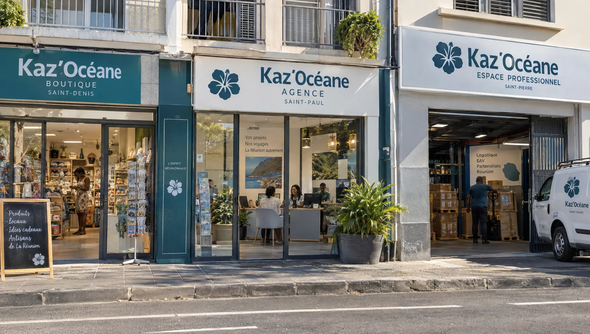 Trois établissements d’une même enseigne à Saint-Denis, Saint-Paul et Saint-Pierre illustrent le SEO entreprise pour des adresses distinctes à La Réunion.